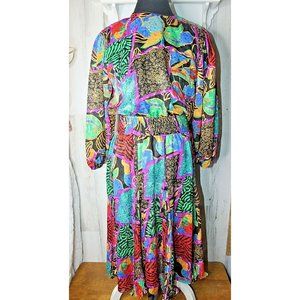 Diane Freis Vintage 80's Petite 8(?) Colorful Georgette Polyester Women's Dress